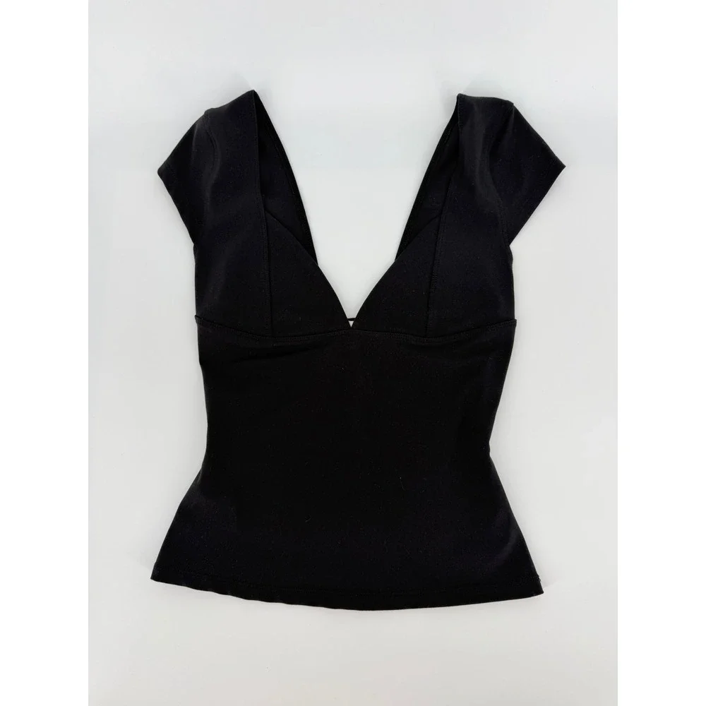 Intimately Free People Black Cap Sleeve Deep V-Neck Top OB1524278 Small